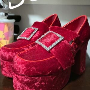 XRU Elegant Red Velvet Platform Heels